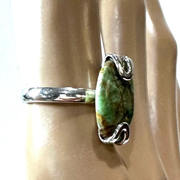 Natural Turkish Rainforest Chrysocolla 925 solid Sterling Silver Ring  size 8 - Picture 4 of 4